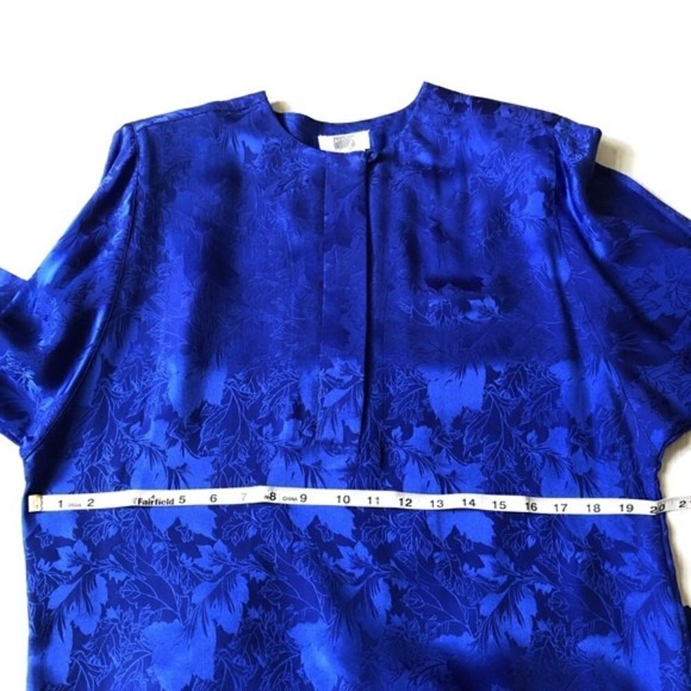 Gumps Silk Dress Vintage 80s Blue Floral Shirtdress - Picture 12 of 15